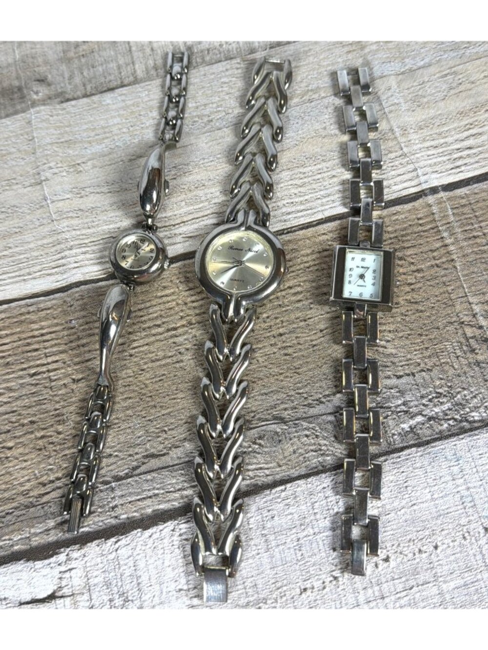 Vintage 1990s Lot Silver Tone Quartz Wristwatches Set Of 3 Working New Batteries - Picture 3 of 16